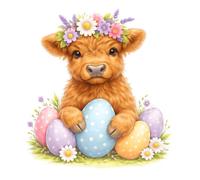 Fabric Panel 8"x8" Easter Spring Highland Cow 100% Cotton Quilting Block AG216