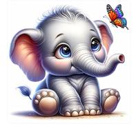 Fabric Panel 8"x8" Elephant & Butterfly 100% Cotton Quilting Sewing Block R259