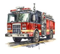 Fabric Panel 8"x8" Fire Truck 100% Cotton Quilting Sewing Block R2920