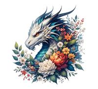 Fabric Panel 8"x8" Floral Dragon 100% Cotton Quilting Sewing Block ET355