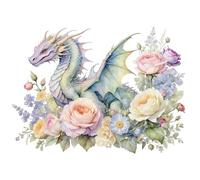 Fabric Panel 8"x8" Floral Dragon 100% Cotton Quilting Sewing Square P1487