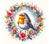 Fabric Panel 8"x8" Floral Robin 100% Cotton Quilting Sewing Block ET200