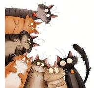 Fabric Panel 8"x8" Quirky Humor Cats 100% Cotton Quilting Sewing Block Square T152