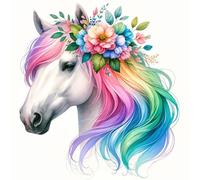 Fabric Panel 8"x8" Rainbow Horse 100% Cotton Quilting Block AM1304