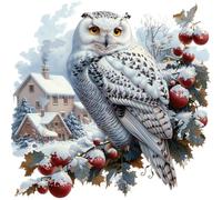 Fabric Panel 8"x8" Snow Owl 100% Cotton Quilting Sewing Block R2043