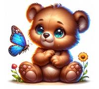 Fabric Panel 8"x8" Teddy Bear & Butterfly 100% Cotton Quilt Square Block R250