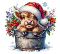 Fabric Panel Christmas Highland Cow 14"x14" 100% Cotton Quilting Panel Square ET517