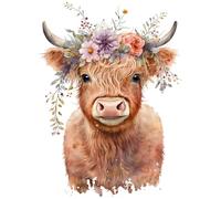 Fabric Panel Spring Highland Cow 100% Cotton 8"x8" Quilting Panel Square AM134