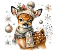 Fabric Panel Winter Christmas Deer 14"x14" 100% Cotton Quilting Panel Square ET699