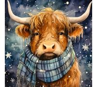 Fabric Panel Winter Highland Cow 100% Cotton 14"x14" Quilting Panel Square AM101