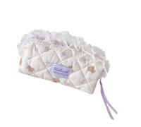 Fabric Pen Pouch with Quilted Texture, Lace Trim Zipper Closure for School Use, Pencil Storage, Study Desk Organization Stationery Pouch Quilted Pen Case Lace Trim Pencil Bag Soft Zipper Organizer