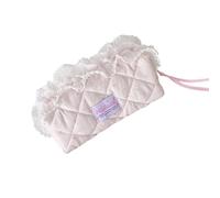 Fabric Pen Pouch with Quilted Texture, Lace Trim Zipper Closure for School Use, Pencil Storage, Study Desk Organization Stationery Pouch Quilted Pen Case Lace Trim Pencil Bag Soft Zipper Organizer