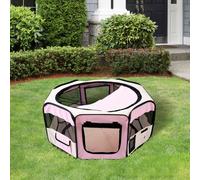 PawHut Portable Cat Dog Playpen Pet Puppy Rabbit Guinea Pig Pen Run Dia 90 x 41H cm Indoor & Outdoor Pink