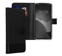 kwmobile Wallet Case Compatible with Google Pixel 9a - Case Fabric and Faux Leather Phone Flip Cover - Anthracite/Black