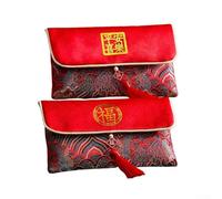 Fabric Red Envelope for Chinese New Year - Luxury Gold-Stamped Design with Red Tassels, Festive Holiday Decoration for Year of the Snake 2025, 1 or 2 Pack(A+B)