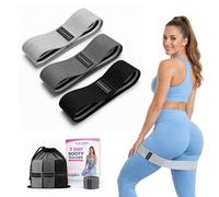 Fabric Resistance Bands Set, 3x Exercise Band Non-Slip Design for Glutes, Hips, 3 Level Workout Bands for Women, Men, Glute Bands for Home Fitness, Physio, Pilates, Includes Carry bag & Guide (Grey)