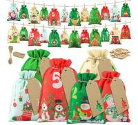 Fabric Reusable Advent Calendar Bags 24 Pack,DIY Fillable Advent Calendar Drawstring Gift Bag to Fill Yourself for Christmas Festival Party Decoration