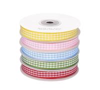 Fabric Ribbons - 5 Rolls Double Sided Plaid Wrapping DIY | Thin Ribbon for Flower Bouquet - for Hair Bows Home Decor Wreath Art Projects Wedding Graduation Sewing Making