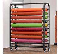 Fabric Roll Storage Rack, Heavy Duty Steel Organizer with Adjustable Rod and Wheels for Vinyl and Leather Rolls, Wall Mount Design, Large Textile Storage Solution