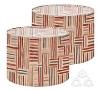 Fabric Round Drum Lamp Shade Abstract Terracotta Striped Hand Painted Brush Vintage Medium Linen Decorative Assembly Replacement Lampshades 13inch Set of 2 for Table Lamps, Floor Lamps,Ceiling Lamp