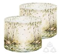 Fabric Round Drum Lamp Shade Birch Lined Pond Frogs Dragonflies Medium Linen Decorative Assembly Replacement Lampshades 13inch Set of 2 for Table Lamps, Floor Lamps,Ceiling Lamp