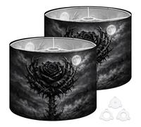 Fabric Round Drum Lamp Shade Black Thorn Rose Under Full Moon Gothic Dark Medium Linen Decorative Assembly Replacement Lampshades 13inch Set of 2 for Table Lamps, Floor Lamps,Ceiling Lamp