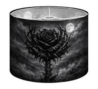 Fabric Round Drum Lamp Shade Black Thorn Rose Under Full Moon Gothic Dark Medium Linen Decorative Assembly Replacement Lampshades 13inch Set of 1 for Table Lamps, Floor Lamps,Ceiling Lamp