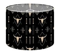 Fabric Round Drum Lamp Shade Boho Seamless Bull Skull Horns Ethnic Vintage Medium Linen Decorative Assembly Replacement Lampshades 13inch Set of 1 for Table Lamps, Floor Lamps,Ceiling Lamp