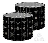 Fabric Round Drum Lamp Shade Boho Seamless Bull Skull Horns Ethnic Vintage Medium Linen Girls Decorative Replacement Lampshades 13inch Set of 2 for Table Lamps, Floor Lamps,Ceiling Lamp