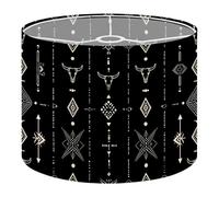 Fabric Round Drum Lamp Shade Boho Seamless Bull Skull Horns Ethnic Vintage Medium Linen Girls Decorative Replacement Lampshades 13inch Set of 1 for Table Lamps, Floor Lamps,Ceiling Lamp