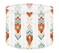 Fabric Round Drum Lamp Shade Boho Tribal Terracotta Teal Geometric Ethnic Medium Linen Decorative Assembly Replacement Lampshades 13inch Set of 1 for Table Lamps, Floor Lamps,Ceiling Lamp