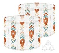 Fabric Round Drum Lamp Shade Boho Tribal Terracotta Teal Geometric Ethnic Medium Linen Decorative Assembly Replacement Lampshades 13inch Set of 2 for Table Lamps, Floor Lamps,Ceiling Lamp