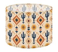 Fabric Round Drum Lamp Shade Boho Western Dark Blue Tan Burnt Orange Aztec Terracotta Medium Linen Decorative Assembly Replacement Lampshades 13inch Set of 1 for Table Lamps, Floor Lamps,Ceiling Lamp