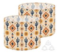 Fabric Round Drum Lamp Shade Boho Western Dark Blue Tan Burnt Orange Aztec Terracotta Medium Linen Decorative Assembly Replacement Lampshades 13inch Set of 2 for Table Lamps, Floor Lamps,Ceiling Lamp