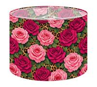 Fabric Round Drum Lamp Shade Bold Pink Red Roses Leopard Print Floral Medium Linen Decorative Assembly Replacement Lampshades 13inch Set of 1 for Table Lamps, Floor Lamps,Ceiling Lamp