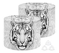Fabric Round Drum Lamp Shade Bold Tiger Face Abstract Line Art Medium Linen Decorative Assembly Replacement Lampshades 13inch Set of 2 for Table Lamps, Floor Lamps,Ceiling Lamp