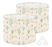 Fabric Round Drum Lamp Shade Cactus Mountains Boho Seamless Desert Vintage Medium Linen Decorative Assembly Replacement Lampshades 13inch Set of 2 for Table Lamps, Floor Lamps,Ceiling Lamp