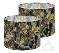 Fabric Round Drum Lamp Shade Camouflage Forest Leaves Branches Earth Tone Vintage Medium Linen Decorative Assembly Replacement Lampshades 13inch Set of 2 for Table Lamps, Floor Lamps,Ceiling Lamp