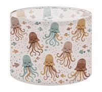 Fabric Round Drum Lamp Shade Cute Laughing Octopus Seamless Boho Vintage Medium Linen Decorative Assembly Replacement Kids Lampshades 13inch Set of 1 for Table Lamps, Floor Lamps,Ceiling Lamp