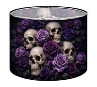 Fabric Round Drum Lamp Shade Dark Gothic Arrangement Human Skulls Medium Linen Decorative Assembly Replacement Lampshades 13inch Set of 1 for Table Lamps, Floor Lamps,Ceiling Lamp