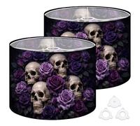 Fabric Round Drum Lamp Shade Dark Gothic Arrangement Human Skulls Medium Linen Decorative Assembly Replacement Lampshades 13inch Set of 2 for Table Lamps, Floor Lamps,Ceiling Lamp