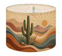 Fabric Round Drum Lamp Shade Desert Landscape Cactus Stylized Waves Sun Medium Linen Decorative Assembly Replacement Lampshades 13inch Set of 1 for Table Lamps, Floor Lamps,Ceiling Lamp