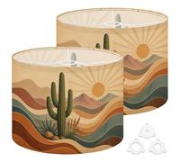 Fabric Round Drum Lamp Shade Desert Landscape Cactus Stylized Waves Sun Medium Linen Decorative Assembly Replacement Lampshades 13inch Set of 2 for Table Lamps, Floor Lamps,Ceiling Lamp