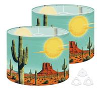 Fabric Round Drum Lamp Shade Desert Landscape Cactus Sunlit Mountain Medium Linen Decorative Assembly Replacement Lampshades 13inch Set of 2 for Table Lamps, Floor Lamps,Ceiling Lamp