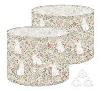 Fabric Round Drum Lamp Shade Farmhouse Decor Whimsical Floral Bunnies Vintage Medium Linen Decorative Assembly Replacement Lampshades 13inch Set of 2 for Table Lamps, Floor Lamps,Ceiling Lamp