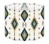 Fabric Round Drum Lamp Shade Geometric Diamond Yellow Blue Green Colors Medium Linen Decorative Assembly Replacement Lampshades 13inch Set of 1 for Table Lamps, Floor Lamps,Ceiling Lamp