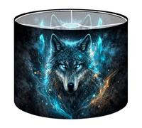Fabric Round Drum Lamp Shade Glowing Mystic Wolf Blue Eyes Vintage Medium Linen Decorative Assembly Replacement Lampshades 13inch Set of 1 for Table Lamps, Floor Lamps,Ceiling Lamp