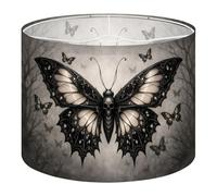Fabric Round Drum Lamp Shade Gothic Black White Butterfly Skull Motif Medium Linen Decorative Assembly Replacement Lampshades 13inch Set of 1 for Table Lamps, Floor Lamps,Ceiling Lamp