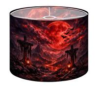 Fabric Round Drum Lamp Shade Gothic Landscape Blood Moon Bats Crosses Medium Linen Decorative Assembly Replacement Lampshades 13inch Set of 1 for Table Lamps, Floor Lamps,Ceiling Lamp