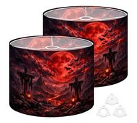 Fabric Round Drum Lamp Shade Gothic Landscape Blood Moon Bats Crosses Medium Linen Decorative Assembly Replacement Lampshades 13inch Set of 2 for Table Lamps, Floor Lamps,Ceiling Lamp